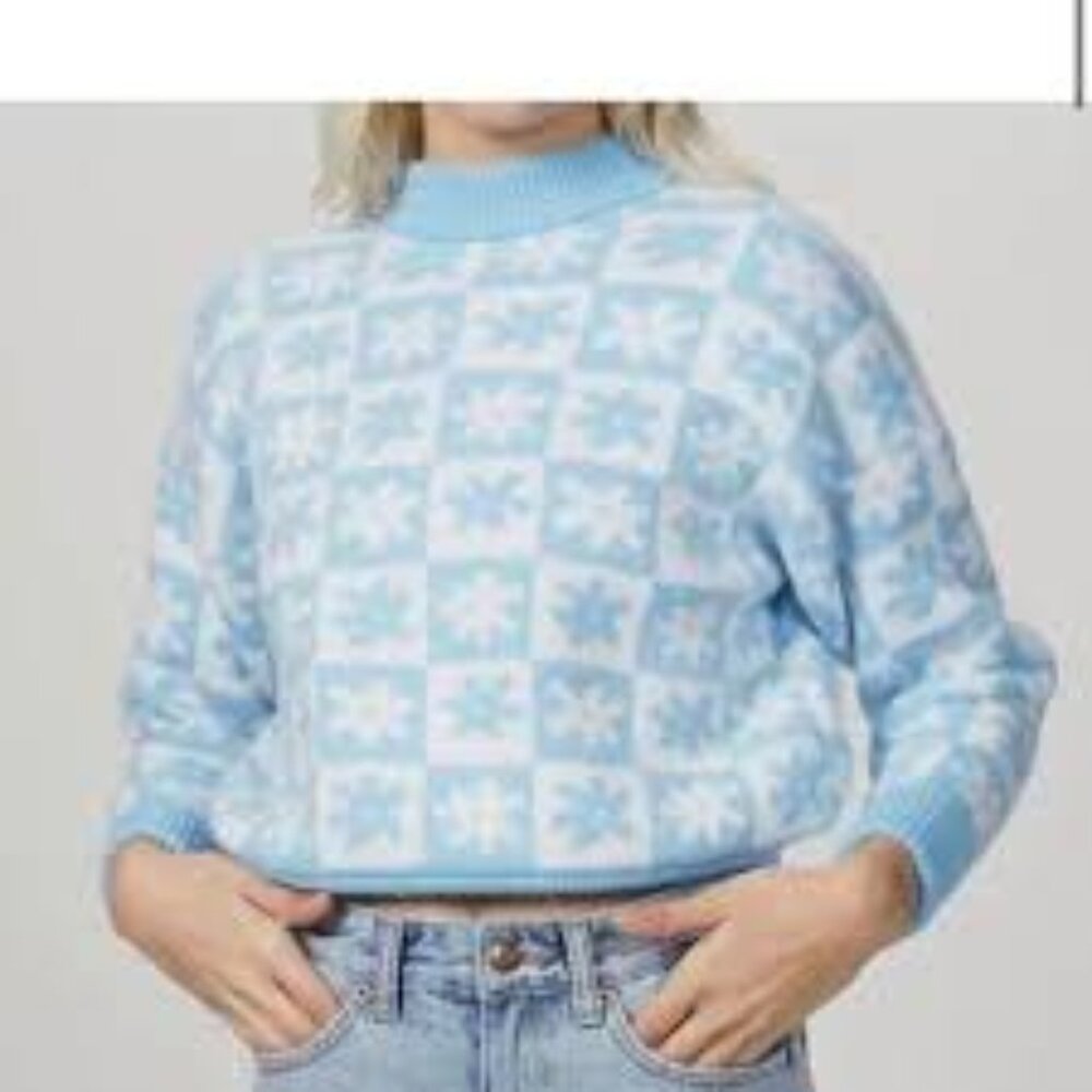 LISA SAYS GAH Emma Mock Neck Sweater in Blue Daisy XS/S - Picture 1 of 11